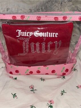 Juicy Couture Red Rhinestone 'Juicy' Cosmetic Pouch with Pink Cherry Trim